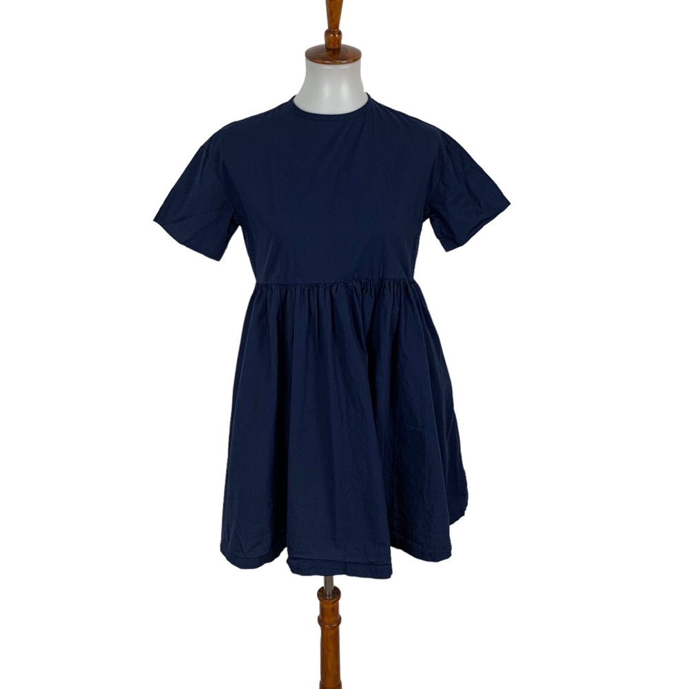 Hello Navy Fit And Flare Dress 6‎ Short Sleeve Back Zip Cottagecore Retro